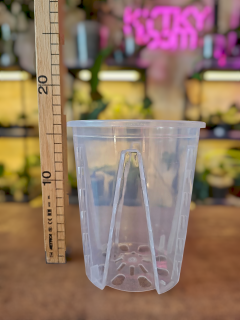 Hluboký průhledný květináč s bočními vzduchovými otvory 14 cm